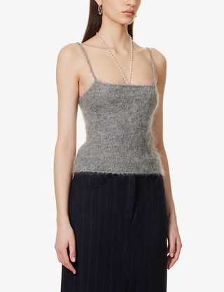 Musier Paris + Grazzie Beaded-Strap Fluffy Knitted Top