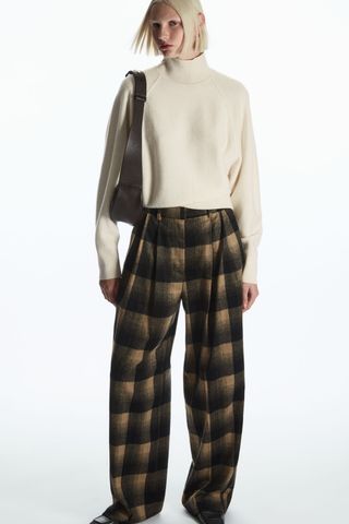 COS + Wide-Leg Checked Wool-Blend Trousers