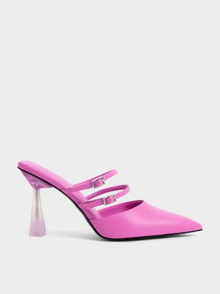Charles & Keith + Pink Strappy Slant Heel Mules