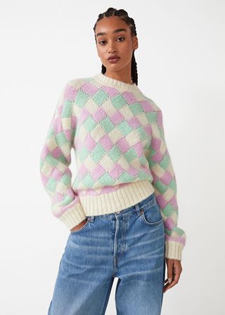 & Other Stories + Relaxed Checked Wool Jumper