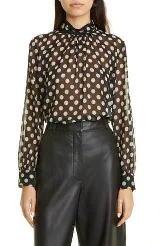 Nili Lotan + Remie Polka Dot Sheer Silk Chiffon Blouse