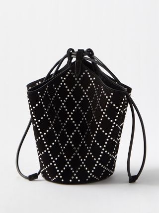 Khaite + Lotus Crystal-Embellished Suede Drawstring Bag