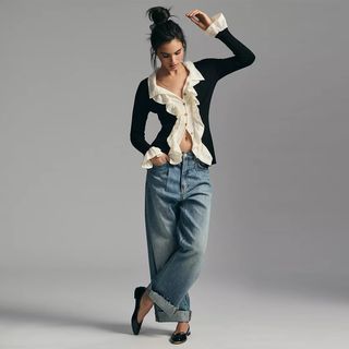 By Anthropologie + Ruffle-Front Cardigan Sweater
