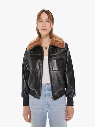 Mother + Faux Leather Pilot Jacket With Faux Fur Lining