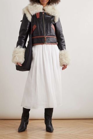 Chloé + Cropped Leather and Shearling Jacket
