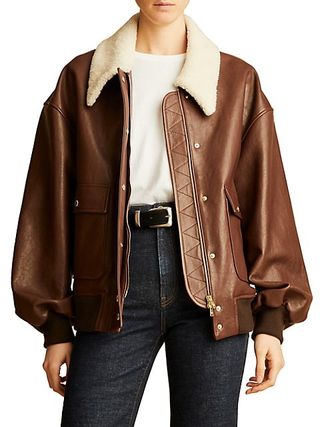 Khaite + Shellar Oversized Leather & Lambskin Shearling Jacket