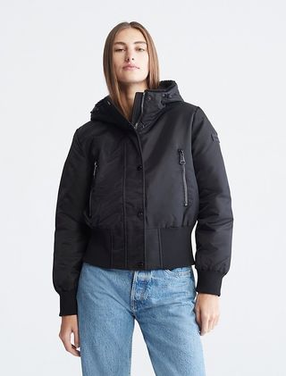 Calvin Klein + Satin Cropped Bomber Jacket