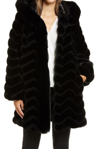 Gallery + Grooved Faux Fur Hooded Jacket