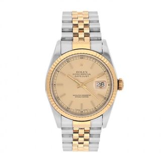 Rolex + Stainless Steel 18k Yellow Gold 36mm Oyster Perpetual Datejust Watch Champagne 16233