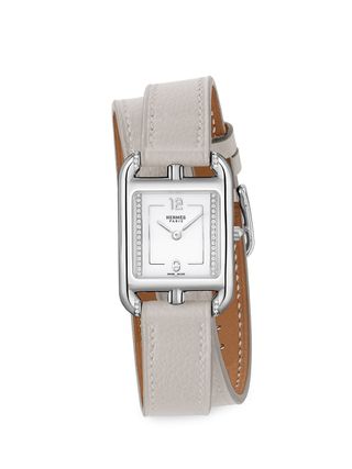 Hermès + Cape Cod Stainless Steel, Diamond, 
Leather Wrap Watch