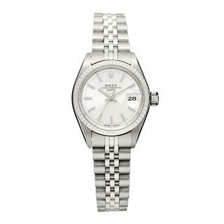 Rolex + Stainless Steel 18k White Gold 26mm Oyster Perpetual Date Watch Silver 6917