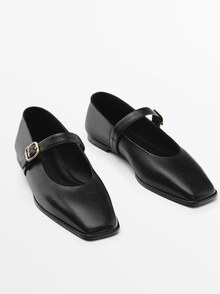 Massimo Dutti + Leather Ballet Flats With Buckled Strap