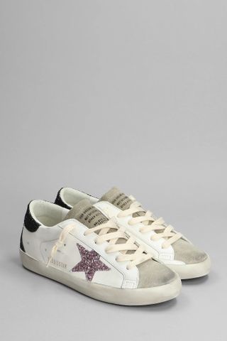 Golden Goose + Superstar Sneakers in White Suede and Leather