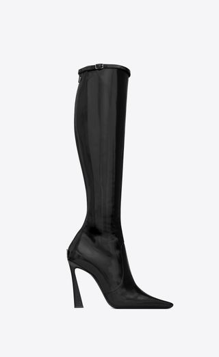Saint Laurent + Justify Boots in Shiny Leather