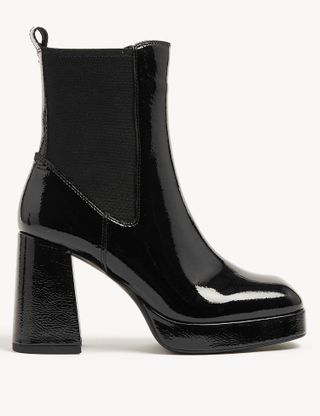 Marks and Spencer + Leather Patent Platform Ankle Boots