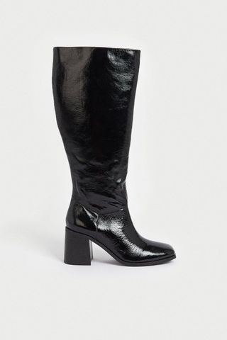 Warehouse + Real Leather Crackle Heeled Knee High