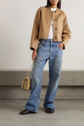 Loewe + Cropped Cape-Effect Leather-Trimmed Wool and Cashmere-Blend Jacket