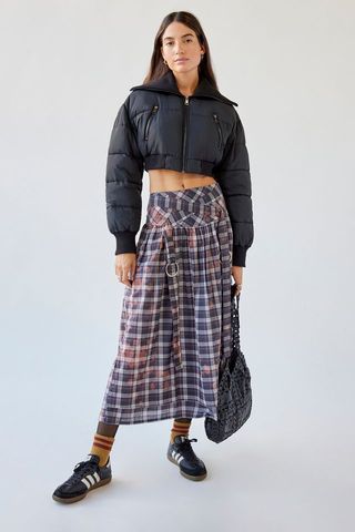 Urban Outfitters + Rachel Bleached Plaid Midi Skirt