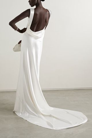 Danielle Frankel + Charlie Draped Silk and Wool-Blend Charmeuse Gown