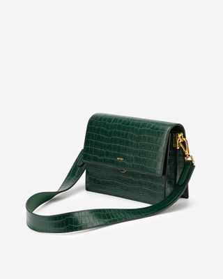 JW Pei + Mini Flap Bag in Dark Green Croc