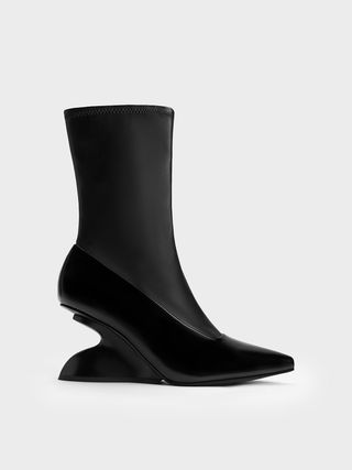 Charles & Keith + Black Zania Sculptural Heel Boots