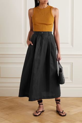 Mara Hoffman + Tulay Pleated Lyocell and Organic Linen-Blend Midi Skirt