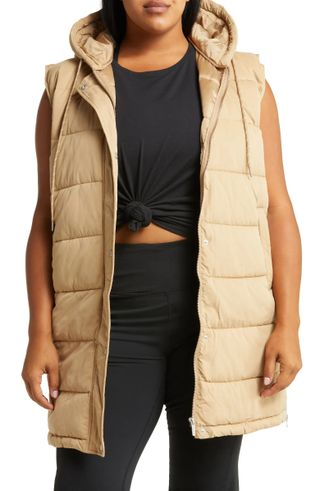 Zella + Long Hooded Puffer Vest