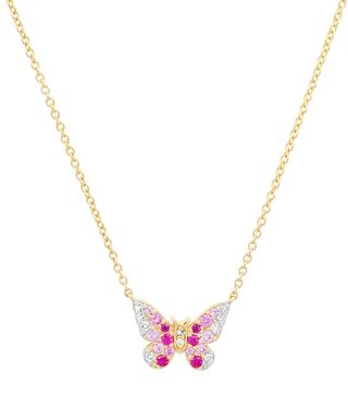 Eriness + Mini Pink and Diamond Ombré Butterfly Necklace
