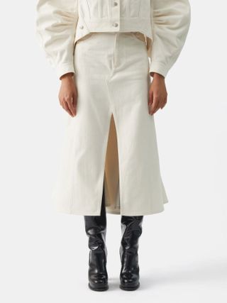 Alexander McQueen + Slit-Front Flared Denim Midi Skirt
