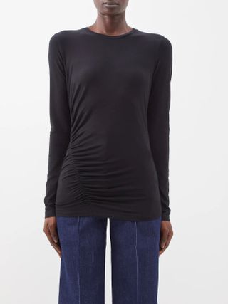 Another Tomorrow + Ruched Long-Sleeve Jersey T-Shirt
