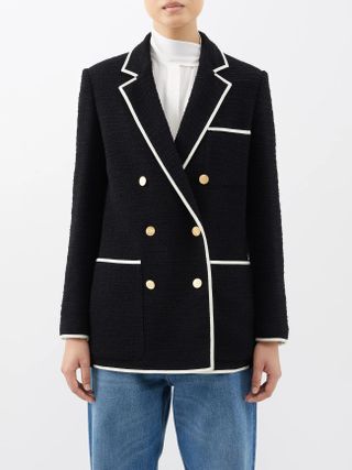Valentino + Double-Breasted Wool-Blend Tweed Blazer