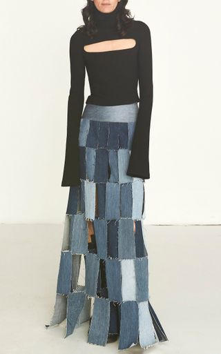 A.W.A.K.E. Mode + Rectangle-Panel Upcycled Denim Maxi Skirt