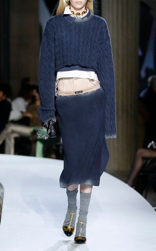 Miu Miu + Low-Rise Faded Cotton Midi Skirt