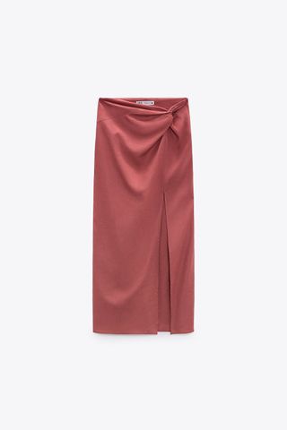 Zara + Knotted Linen Blend Midi Skirt