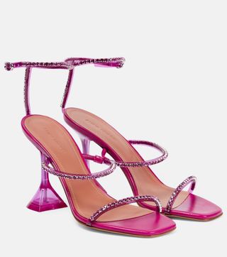 17. Amina Muaddi + Pink Gilda Glass Heeled Sandals