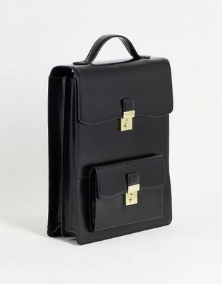 ASOS + Premium Leather Backpack With Pocket Detail