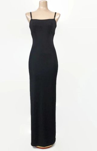 Vintage + 90s Black Stretch Long Slip Dress