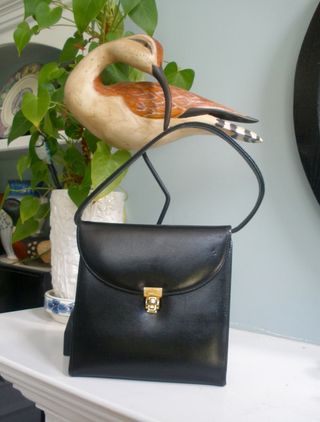 Vintage + Top Handle Black Leather Handbag