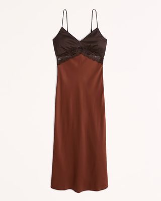 Abercrombie and Fitch + Lace and Satin Slip Midi Dress