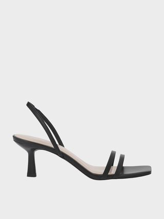Charles & Keith + Black Double Strap Slingback Heeled Sandals