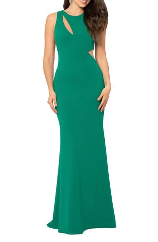 Betsy & Adam + Sleeveless Cutout Crepe Gown