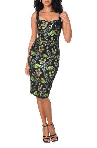 Dress the Population + Nicole Sequin Floral Embroidered Sheath Cocktail Dress