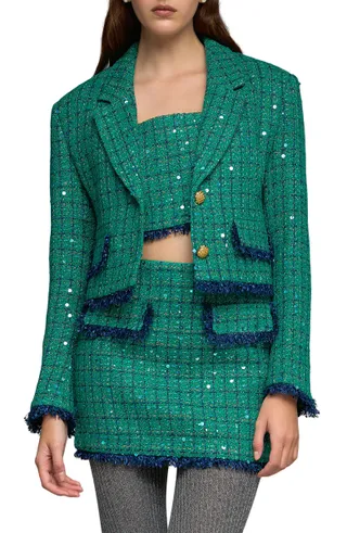 Endless Rose + Premium Fringe Sequin Crop Tweed Jacket