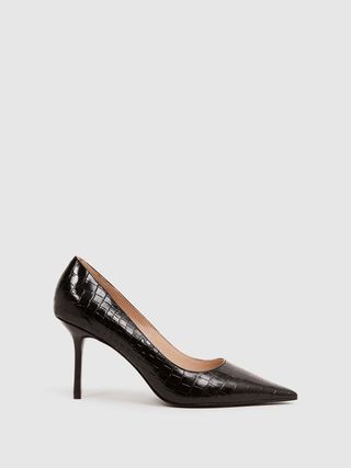 Reiss + Black Elina Mid Heel Leather Court Shoes