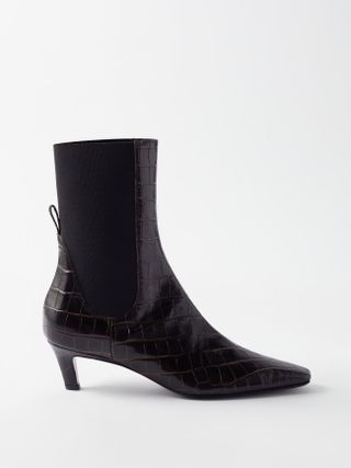 Toteme + Kitten-Heel Croc-Embossed Leather Ankle Boots