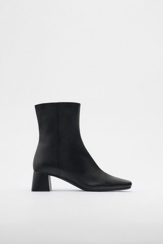 Zara + Leather High Block Heel Ankle Boots