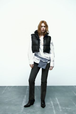 Zara + Faux-Leather Puffer Vest