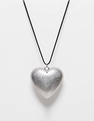 ASOS + Pendant Necklace With Large Puff Heart Detail in Silver Tone