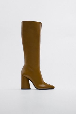 Zara + Wide Heeled Leather Boots