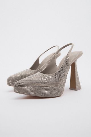 Zara + Rhinestone Platform Slingback Shoes